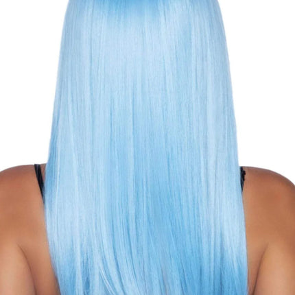 24" Straight Wigs with Bangs- blue, back view