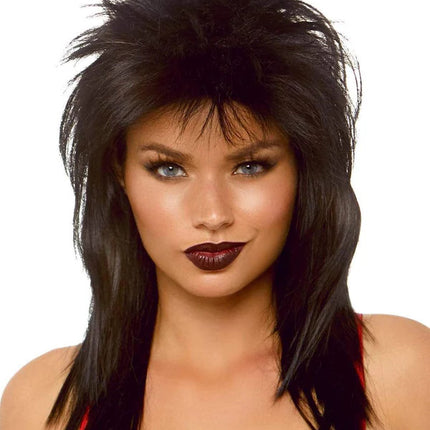 21" Unisex Rockstar Wig- black, front view