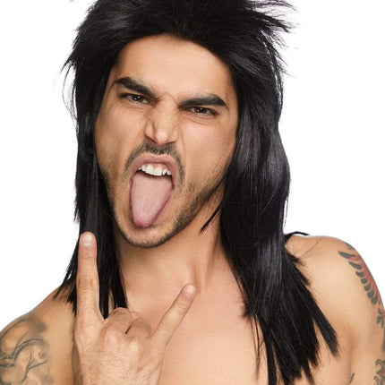 21" Unisex Rockstar Wig- black, worn by man