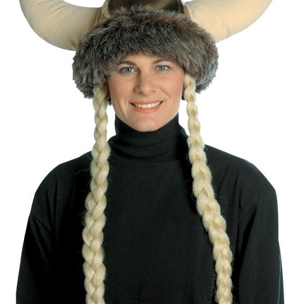 Viking Hat with Blonde Braids- front view