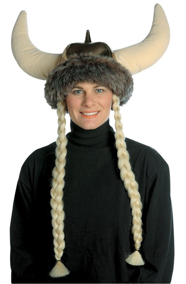 Viking Hat with Blonde Braids- front view