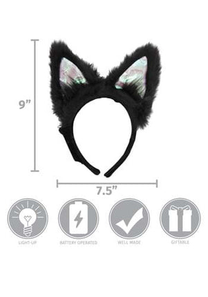 Light-Up Black Cat LumenEars Headband- measurements