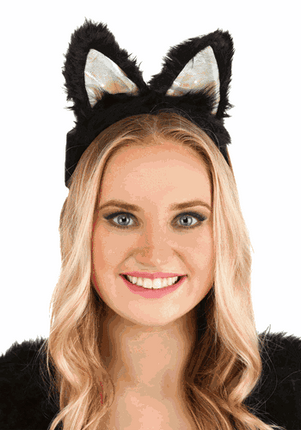 Light-Up Black Cat LumenEars Headband- gif of model wearing headband while glowing and not glowing