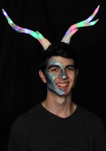 Light-Up Deer Antlers Multi-Color LumenHorns- worn by male model, glowing