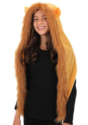 Lion Furry Plush Hood- worn by female child model