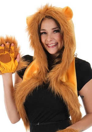 Lion Furry Plush Hood- worn by female model