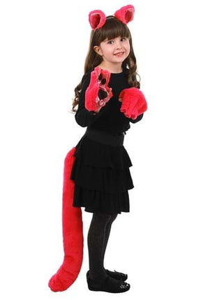 Magenta Anime Cat Fingerless Paw Gloves- worn by child model with other accessories