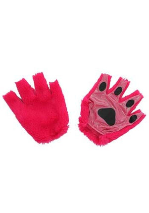 Magenta Anime Cat Fingerless Paw Gloves- front and back view