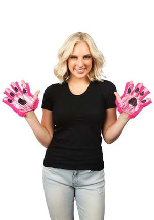Magenta Anime Cat Fingerless Paw Gloves- worn by adult model