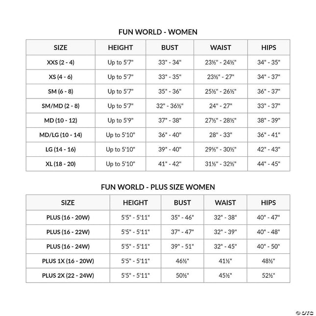 Bootleg Baby Flapper Costume- size chart