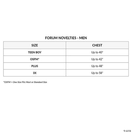 Arabian Sheik Costume- size chart