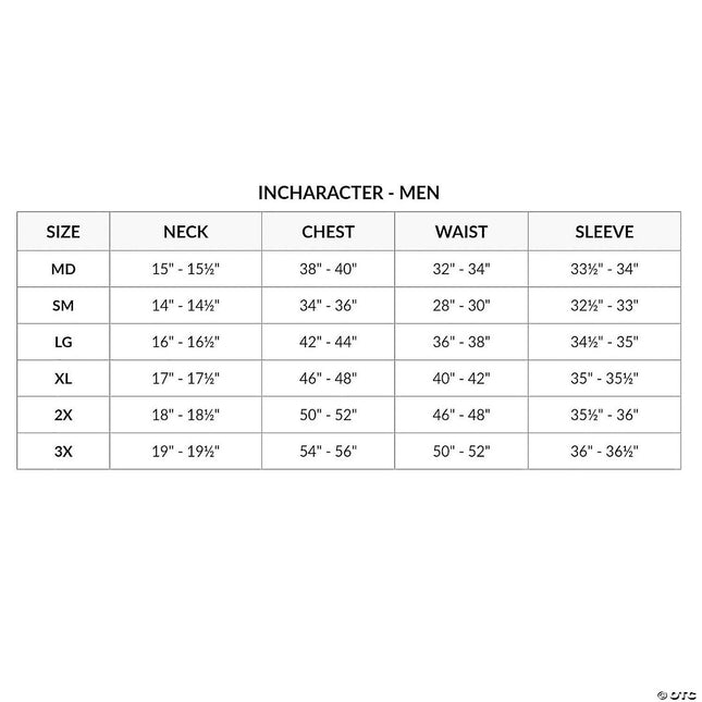Jolly Ol' St Nick Costume- size chart
