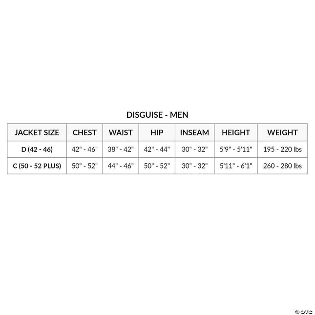 Disney's Cinderella- Prince Charming Plus Costume- size chart