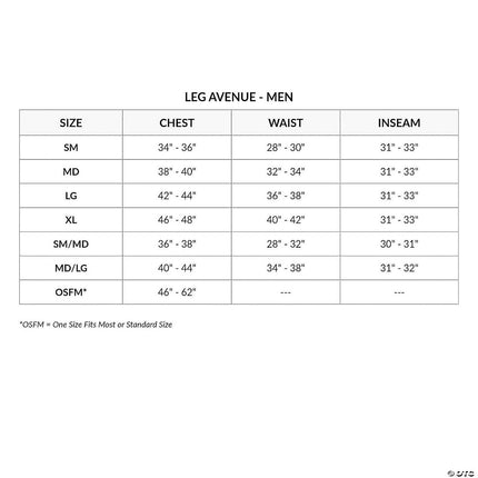 Men's Top Gun Costume- size chart