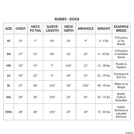 Mexican Serape Pet Costume- size chart