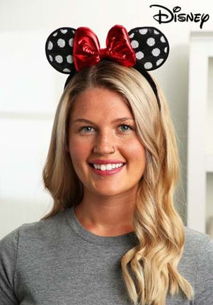 Disney- Minnie Ears Polka Dot Sequin Headband- worn by model