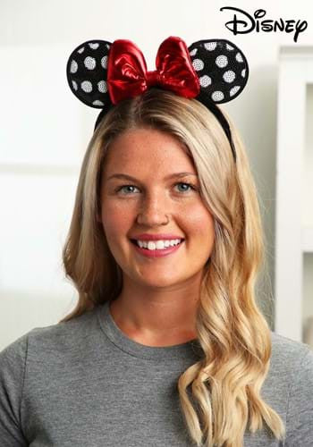 Disney- Minnie Ears Polka Dot Sequin Headband- worn by model