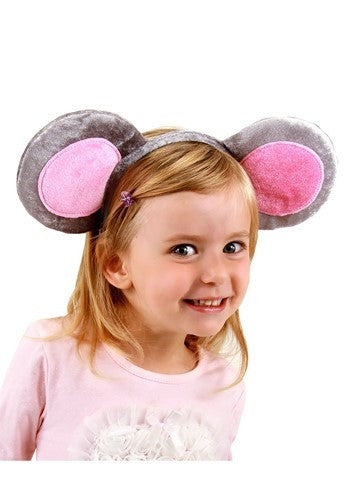Gray Mouse Ears Headband & Tail Kit- worn by child model close up
