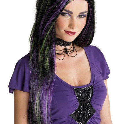 REBEL WITCH WIG BLK/PUR/GREEN