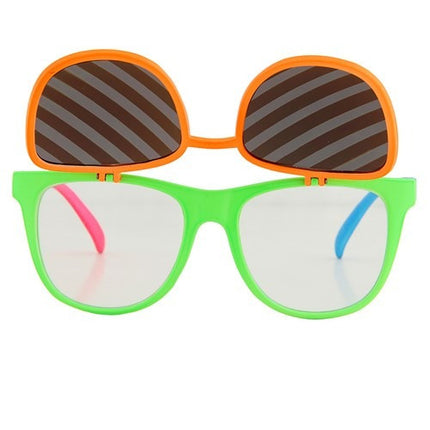 Flip Up Neon Glasses- front view, flipped up