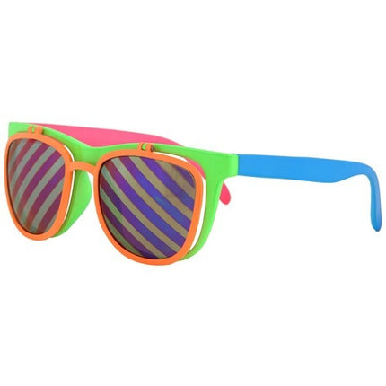 Flip Up Neon Glasses- angled view, flipped down