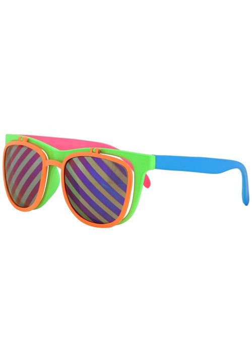 Flip Up Neon Glasses- angled view, flipped down
