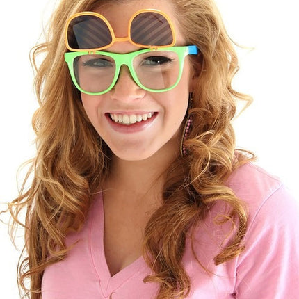 Flip Up Neon Glasses- worn by model