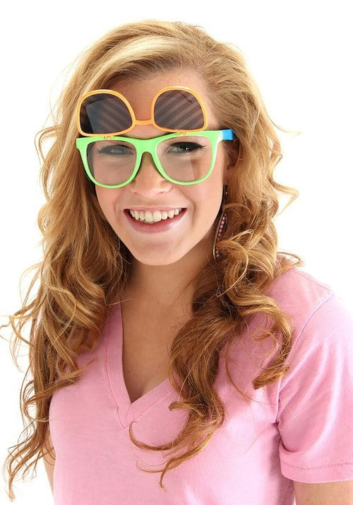 Flip Up Neon Glasses- worn by model