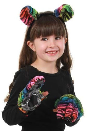 Neon Rainbow Tiger Ears Headband- worn by child model with matching gloves