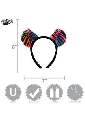 Neon Rainbow Tiger Ears Headband- measurements