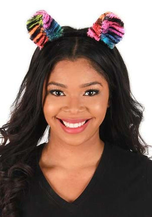 Neon Rainbow Tiger Ears Headband- worn by adult model