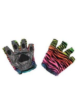 Neon Rainbow Tiger Fingerless Paw Gloves- front and back view