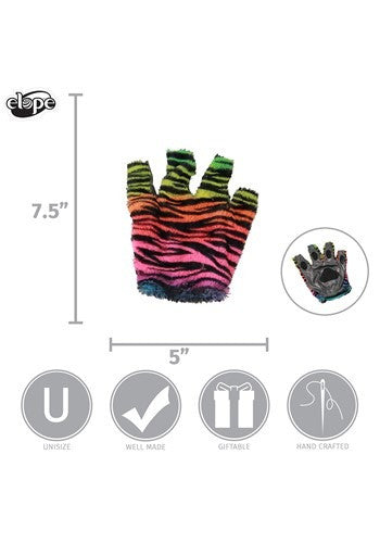 Neon Rainbow Tiger Fingerless Paw Gloves- measurements