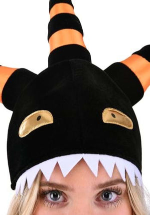Nightmare Before Christmas- Harlequin Demon Plush Hat- worn by model up close