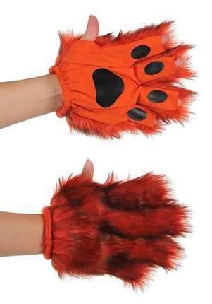 Orange Fingerless Paws- front and back view, worn by model