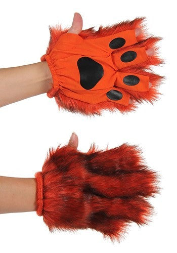 Orange Fingerless Paws- front and back view, worn by model