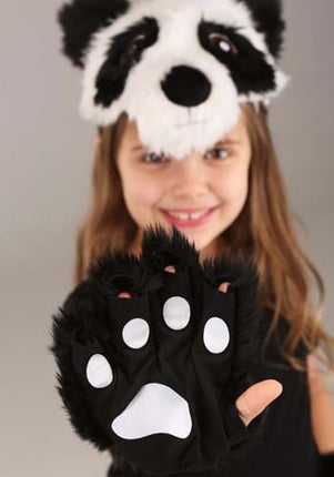 Panda Plush Headband & Paws- worn by girl model, paws up close