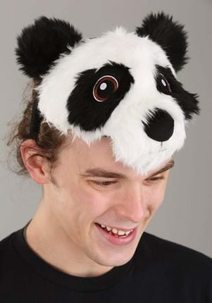 Panda Plush Headband & Paws- worn by adult model, headband up close