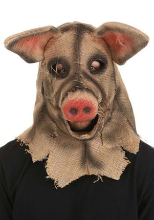Pig Scarecrow Mouth Mover Mask- worn by model, mouth open