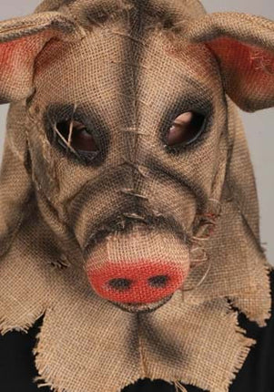 Pig Scarecrow Mouth Mover Mask- worn by model, close up