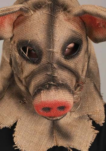 Pig Scarecrow Mouth Mover Mask- worn by model, close up