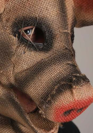 Pig Scarecrow Mouth Mover Mask- worn by model, close up side view