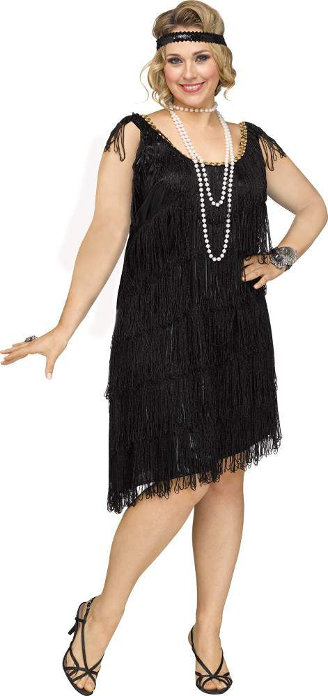 Shimmery Black Flapper Dress Plus- front view