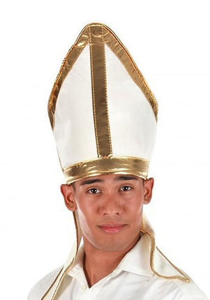 White Plush Pope Hat- worn by model