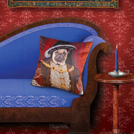 Henry The Pug Pillow Cover- on a couch