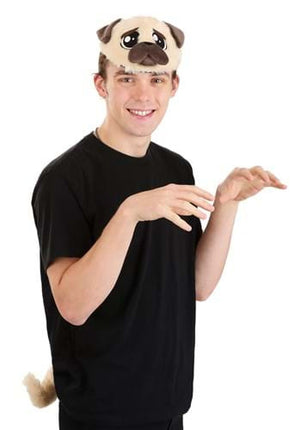 Pug Plush Headband & Tail- worn by adult male model