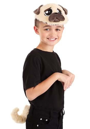 Pug Plush Headband & Tail- worn by boy model