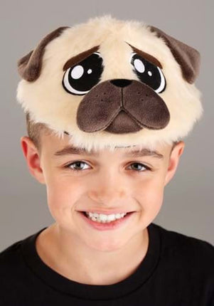 Pug Plush Headband & Tail- worn by boy model up close