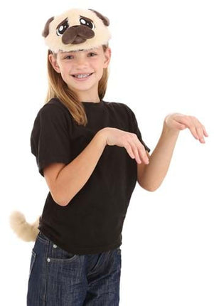 Pug Plush Headband & Tail- worn by girl model