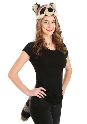 Racoon Plush Headband & Tail Kit- worn by female model